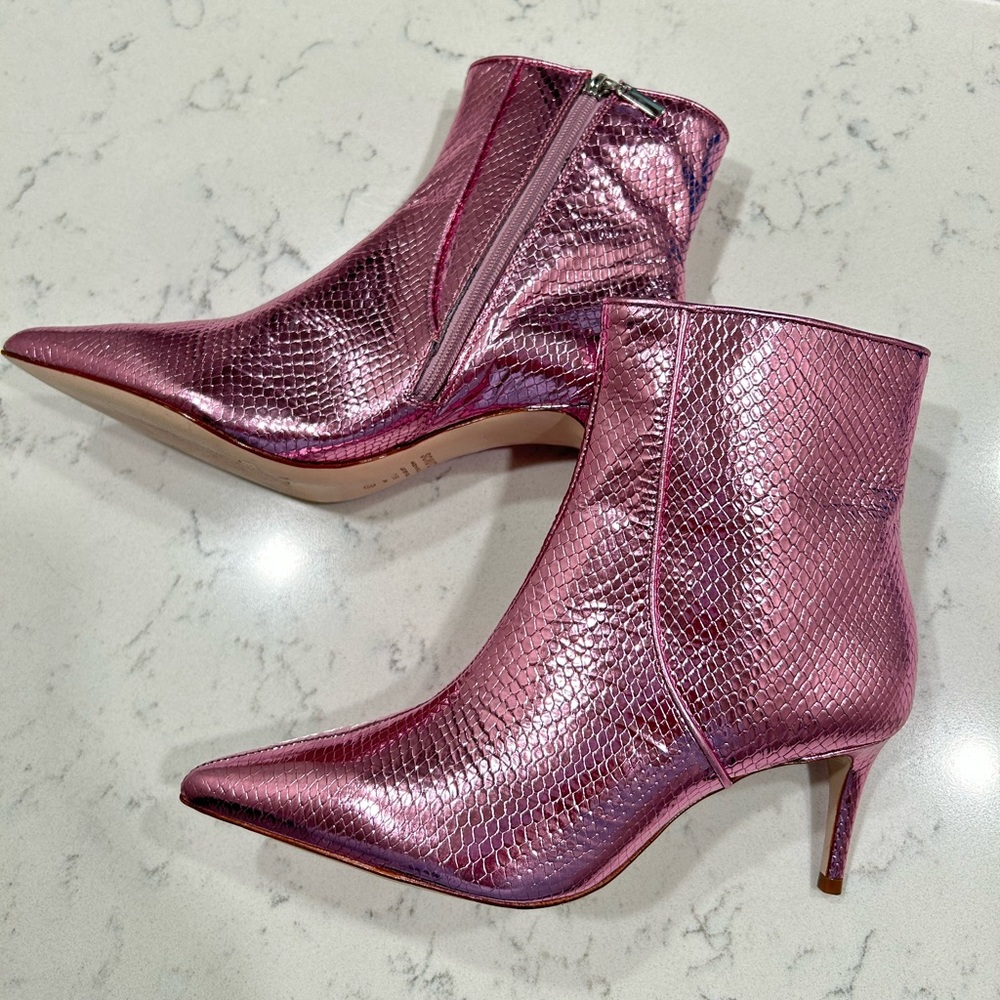 Schutz Metallic Snakeskin Print Bette Boot Size 7.5
